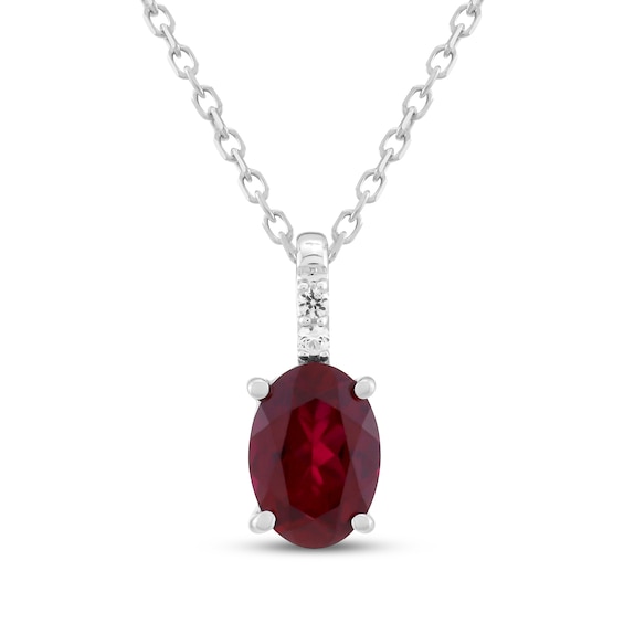 Oval-Cut Lab-Created Ruby & White Lab-Created Sapphire Necklace Sterling Silver 18"