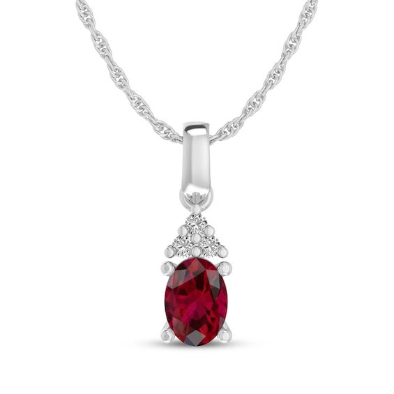 Oval-Cut Lab-Created Ruby & White Lab-Created Sapphire Necklace Sterling Silver 18"