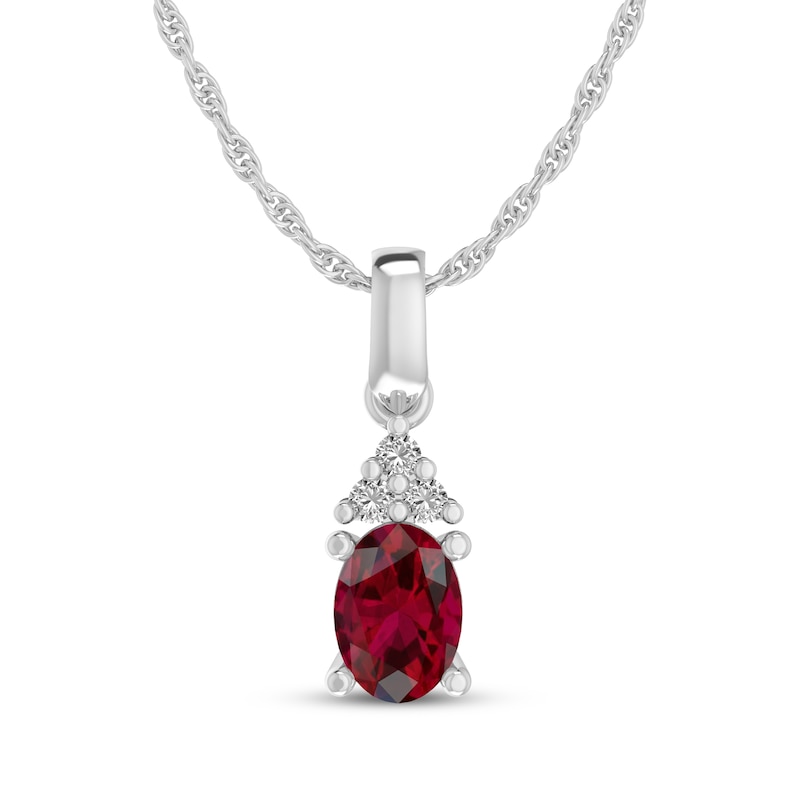 Main Image 1 of Oval-Cut Lab-Created Ruby & White Lab-Created Sapphire Necklace Sterling Silver 18"