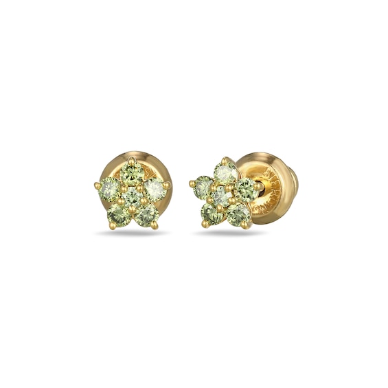 Rocksbox Green Lab-Grown Diamond Flower Stud Earrings 1/6 ct tw 24K Yellow Gold Vermeil Sterling Silver