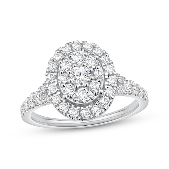 Now + Forever Multi-Diamond Oval Halo Engagement Ring 1 ct tw 10K White Gold