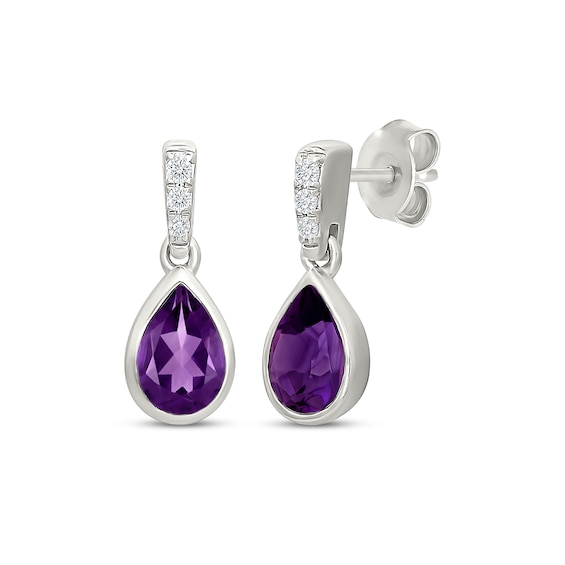Pear-Shaped Amethyst & White Lab-Created Sapphire Drop Earrings Sterling Silver