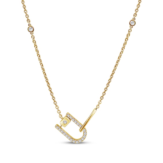 Diamond Stirrup Station Necklace 1/3 ct tw 10K Yellow Gold 18"