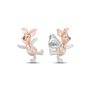 Disney Treasures Winnie the Pooh "Piglet" Lab-Grown Diamond Accent Stud Earrings 18K Rose Gold Vermeil Sterling Silver