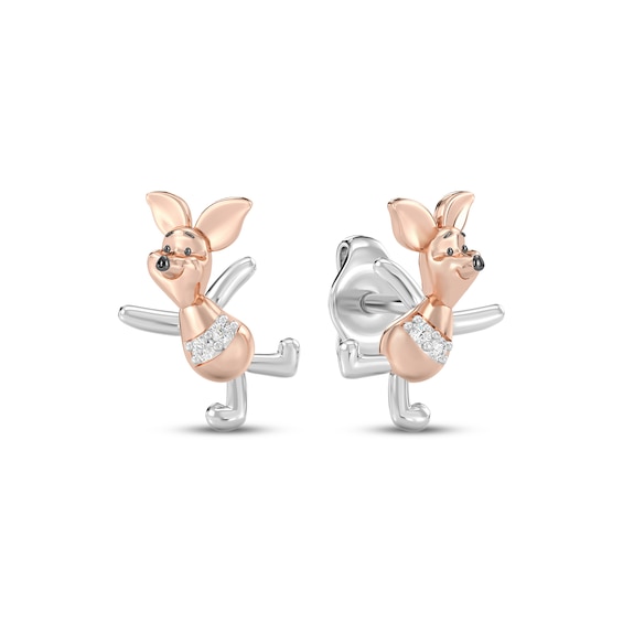 Disney Treasures Winnie the Pooh "Piglet" Lab-Grown Diamond Accent Stud Earrings 18K Rose Gold Vermeil Sterling Silver