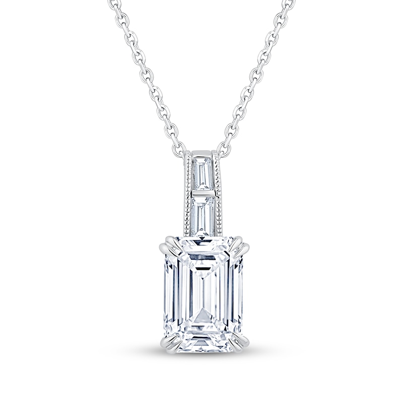 Main Image 1 of Neil Lane Artistry Emerald & Baguette-Cut Certified Lab-Grown Diamond Necklace 2 ct tw 14K White Gold 18"