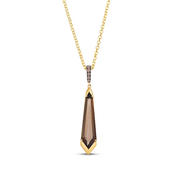 Le Vian Hexagon-Cut Natural Smoky Quartz Necklace 1/20 ct tw Diamonds 14K Honey Gold 19.75"