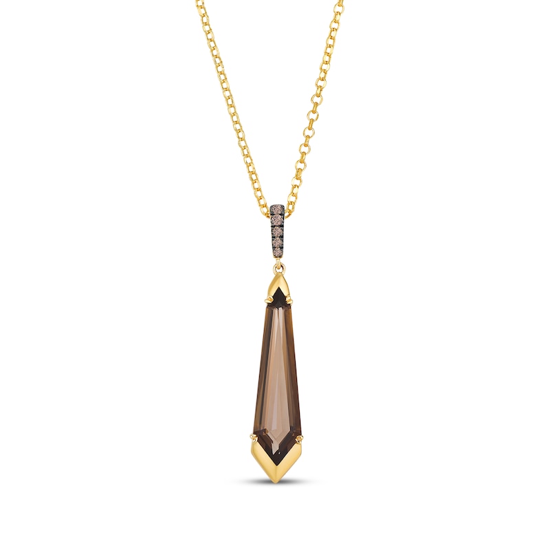 Main Image 1 of Le Vian Hexagon-Cut Natural Smoky Quartz Necklace 1/20 ct tw Diamonds 14K Honey Gold 19.75"