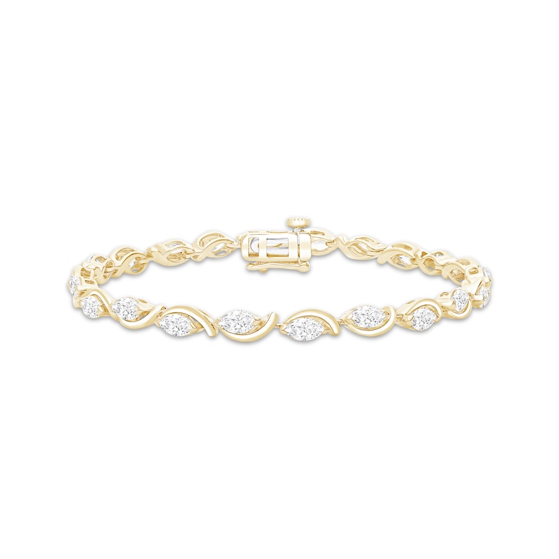 Main Image 1 of KAY Lab-Grown Diamonds Marquise-Cut Curved Outline Link Bracelet 3 ct tw 10K Yellow Gold 7"