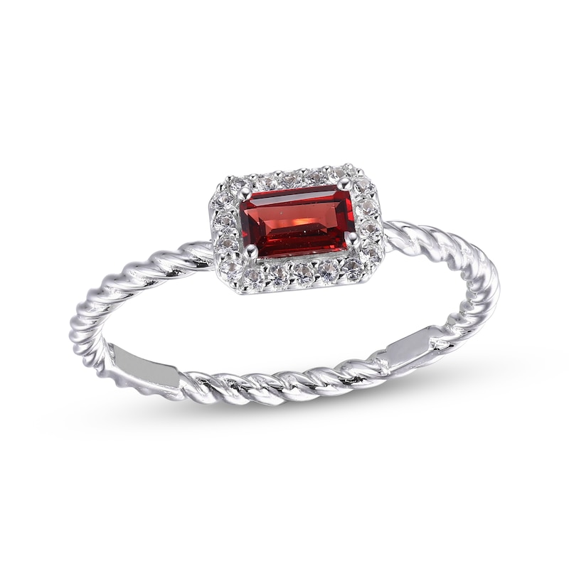 Main Image 1 of Garnet & White Lab-Created Sapphire Rope Ring Sterling Silver
