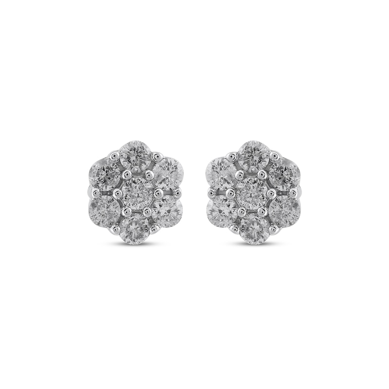 Diamond Seven-Stone Flower Stud Earrings 1/5 ct tw 10K White Gold