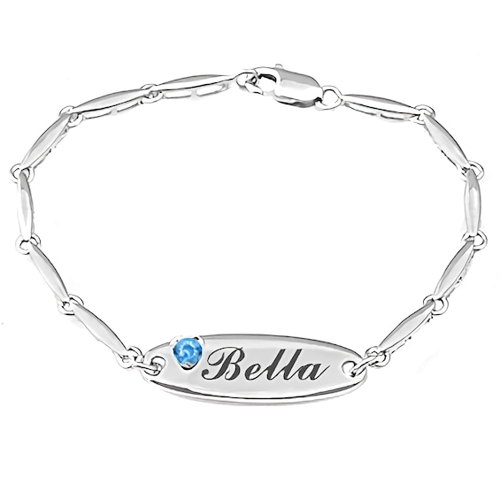 Children's Birthstone Engravable ID Bracelet (1 Stone and 4 Lines)
