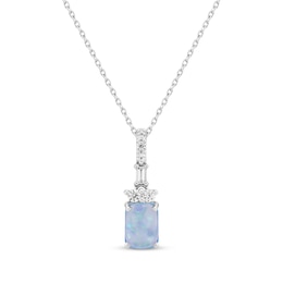 Emerald-Cut Blue Lab-Created Opal & White Lab-Created Sapphire Necklace Sterling Silver 18"