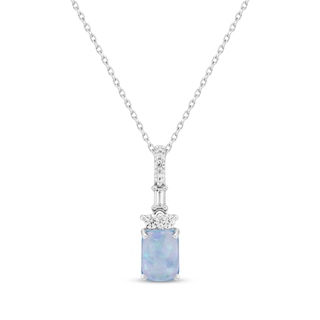 Emerald-Cut Blue Lab-Created Opal & White Lab-Created Sapphire Necklace Sterling Silver 18"