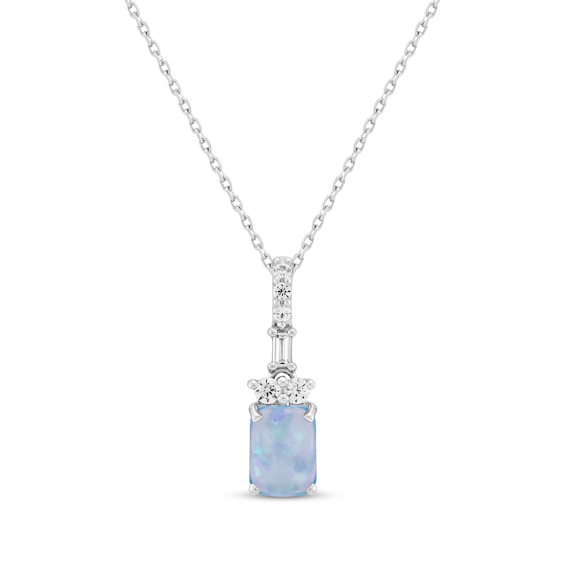 Emerald-Cut Blue Lab-Created Opal & White Lab-Created Sapphire Necklace Sterling Silver 18"