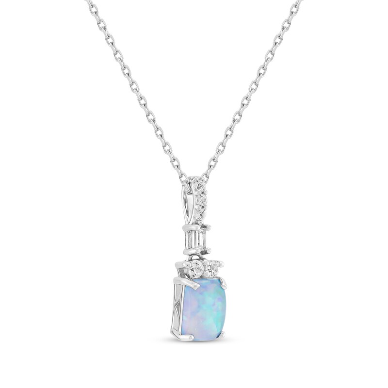 Main Image 2 of Emerald-Cut Blue Lab-Created Opal & White Lab-Created Sapphire Necklace Sterling Silver 18&quot;