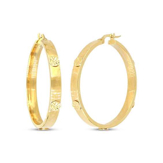 Diamond-Cut Applique Hoop Earrings 10K Yellow Gold 30mm