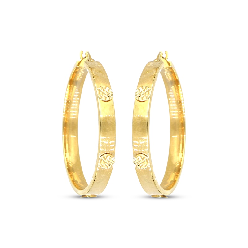 Main Image 2 of Diamond-Cut Applique Hoop Earrings 10K Yellow Gold 30mm