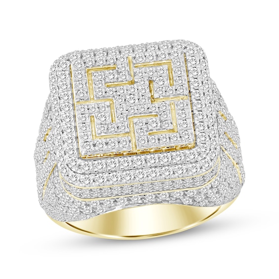 Men's Diamond Greek Key Ring 3-1/4 ct tw 10K Yellow Gold