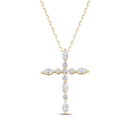 KAY Lab-Grown Diamonds Marquise & Round-Cut Cross Necklace 3/4 ct tw 10K Yellow Gold 18"