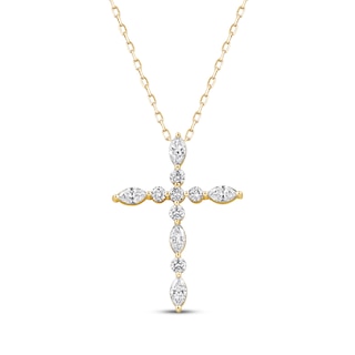 KAY Lab-Grown Diamonds Marquise & Round-Cut Cross Necklace 3/4 ct tw 10K Yellow Gold 18"