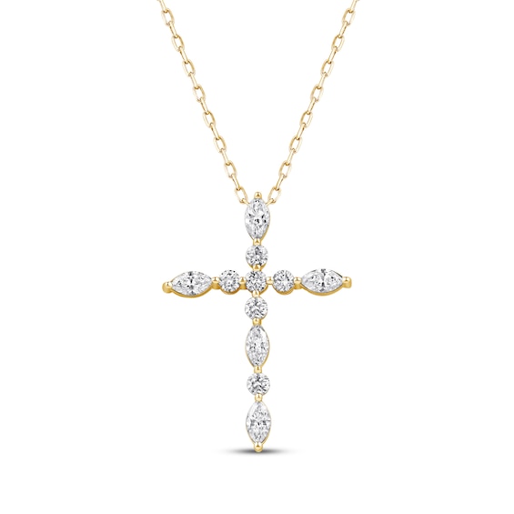 KAY Lab-Grown Diamonds Marquise & Round-Cut Cross Necklace 3/4 ct tw 10K Yellow Gold 18"