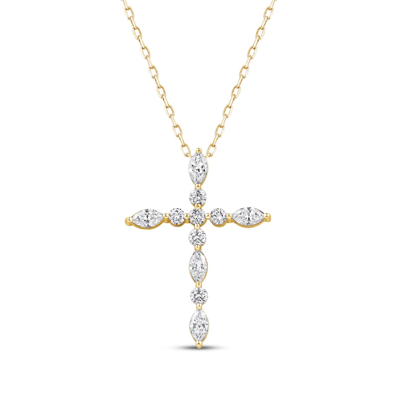 Lab-Created Diamonds by KAY Marquise & Round-Cut Cross Necklace 3/4 ct tw 10K Yellow Gold 18"