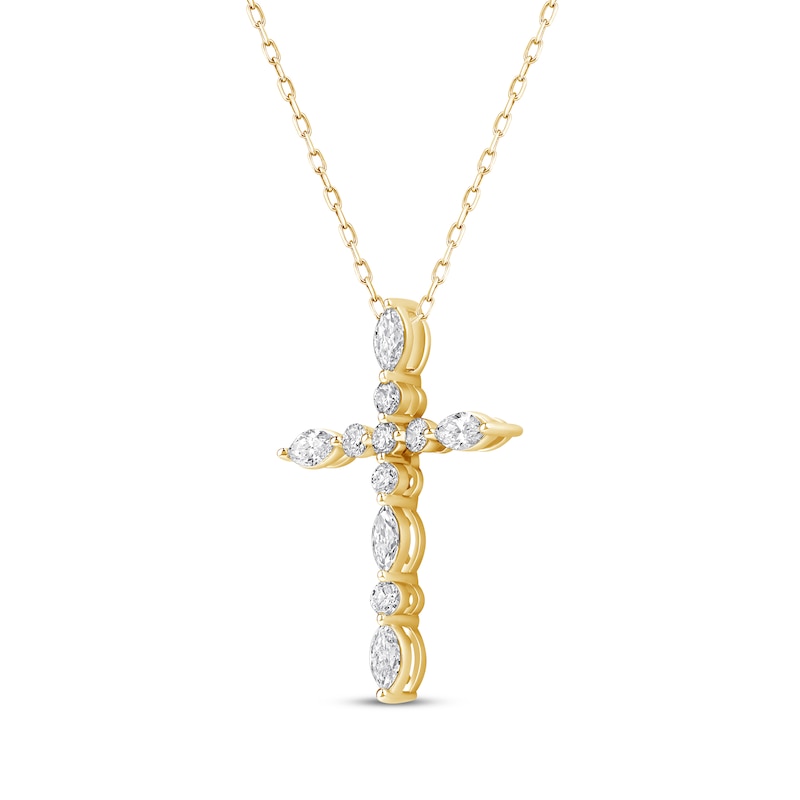 Lab-Created Diamonds by KAY Marquise & Round-Cut Cross Necklace 3/4 ct tw 10K Yellow Gold 18"