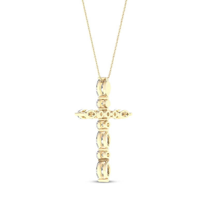 Lab-Created Diamonds by KAY Marquise & Round-Cut Cross Necklace 3/4 ct tw 10K Yellow Gold 18"