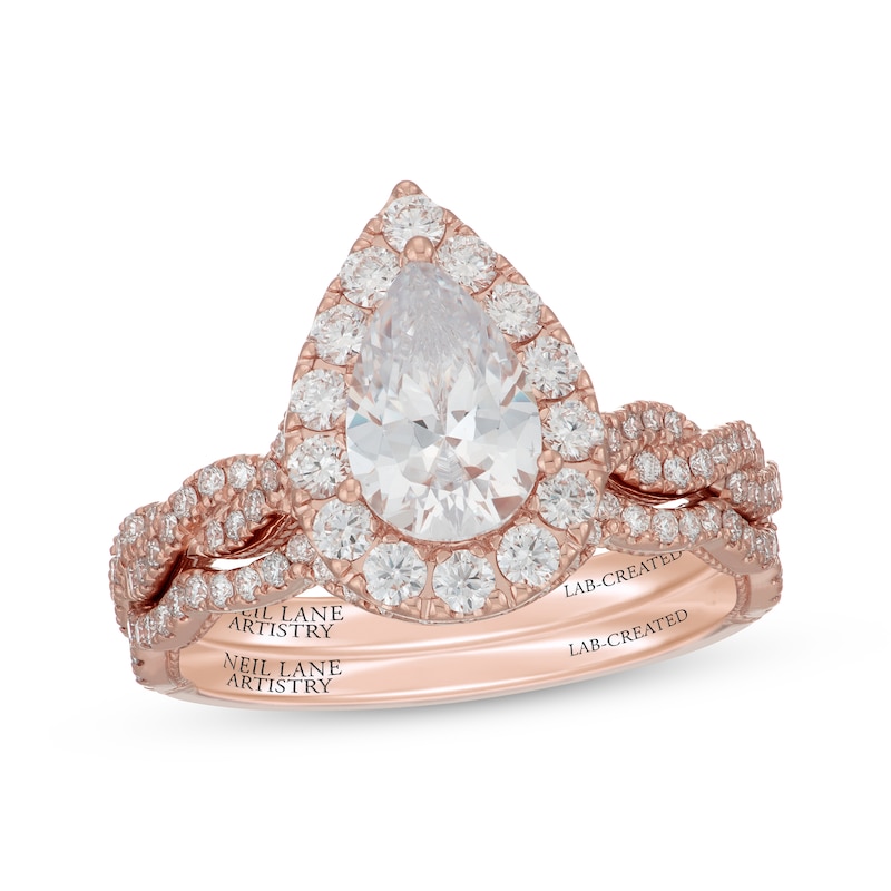 Main Image 1 of Neil Lane Artistry Pear-Shaped Lab-Grown Diamond Halo Bridal Set 1-7/8 ct tw 14K Rose Gold