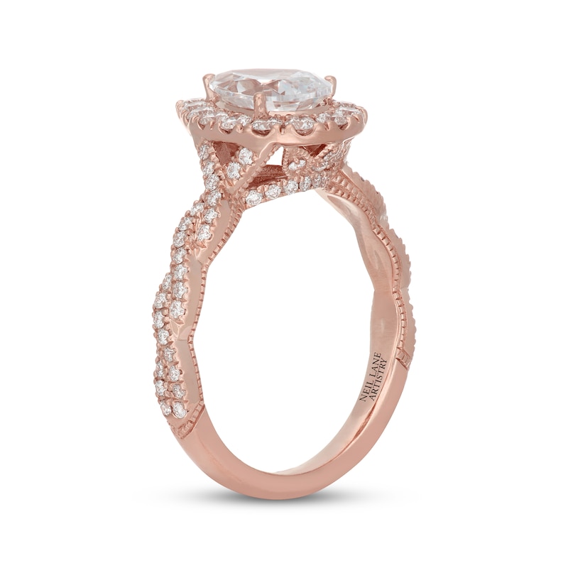 Main Image 5 of Neil Lane Artistry Pear-Shaped Lab-Grown Diamond Halo Engagement Ring 1-3/4 ct tw 14K Rose Gold
