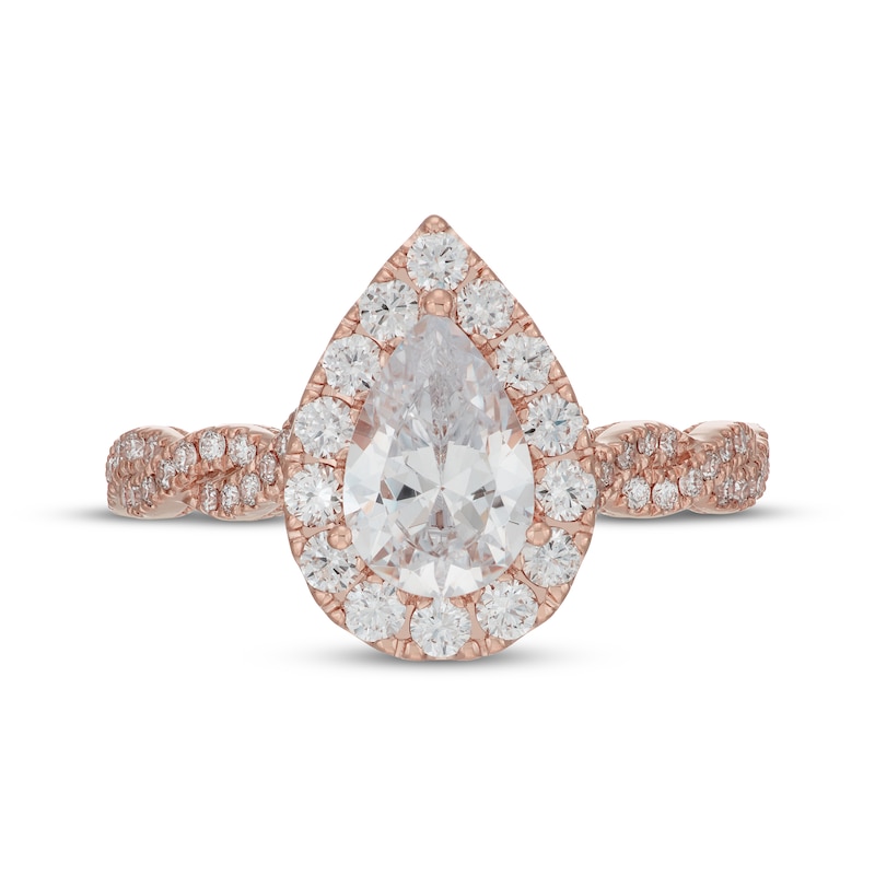 Main Image 6 of Neil Lane Artistry Pear-Shaped Lab-Grown Diamond Halo Engagement Ring 1-3/4 ct tw 14K Rose Gold