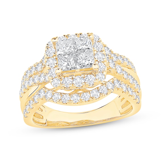 Now + Forever Princess-Cut Diamond Cushion Frame Engagement Ring 2 ct tw 14K Yellow Gold