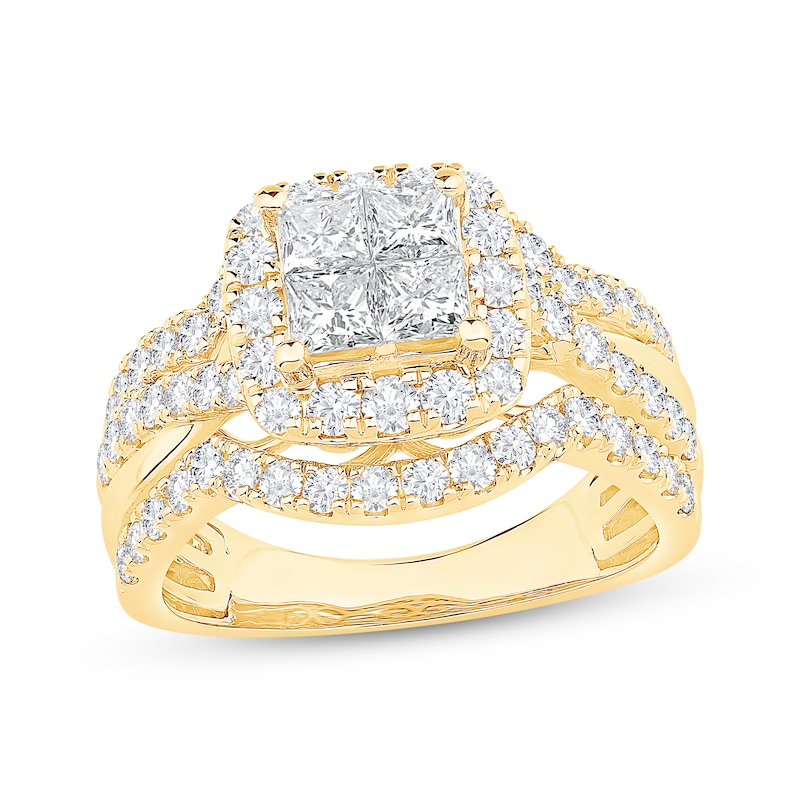 Main Image 1 of Now + Forever Princess-Cut Diamond Cushion Frame Engagement Ring 2 ct tw 14K Yellow Gold