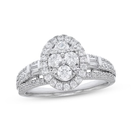Now + Forever Multi-Diamond Oval Frame Engagement Ring 1 ct tw 14K White Gold