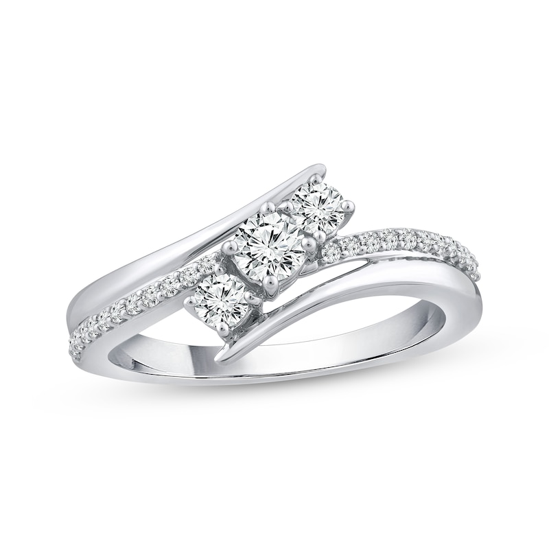 Main Image 1 of Diamond Three-Stone Bypass Ring 1/2 ct tw 10K White Gold