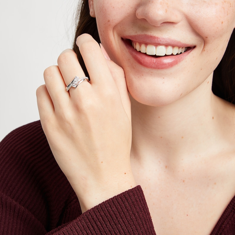 Main Image 4 of Diamond Three-Stone Bypass Ring 1/2 ct tw 10K White Gold