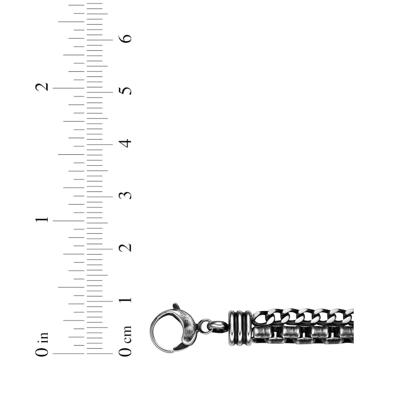Main Image 6 of Foxtail & Box Chain Layered Bracelet Oxidized Solid Stainless Steel 9.2&quot;