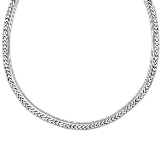 Layered Foxtail Chain & Snake Chain Necklace Solid Stainless Steel 20.75"
