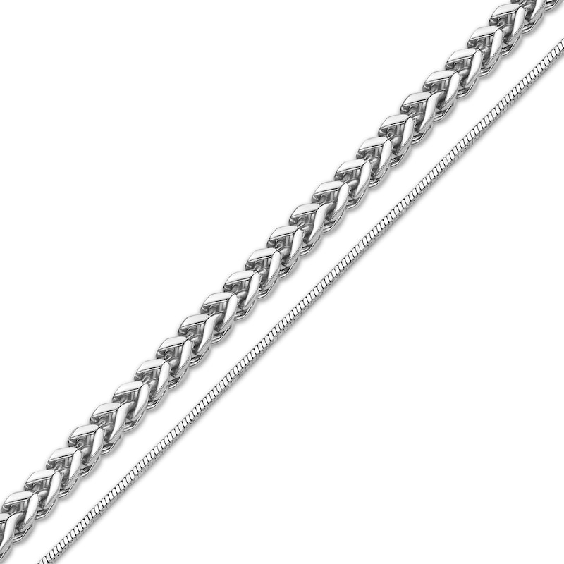 Main Image 2 of Layered Foxtail Chain & Snake Chain Necklace Solid Stainless Steel 20.75&quot;