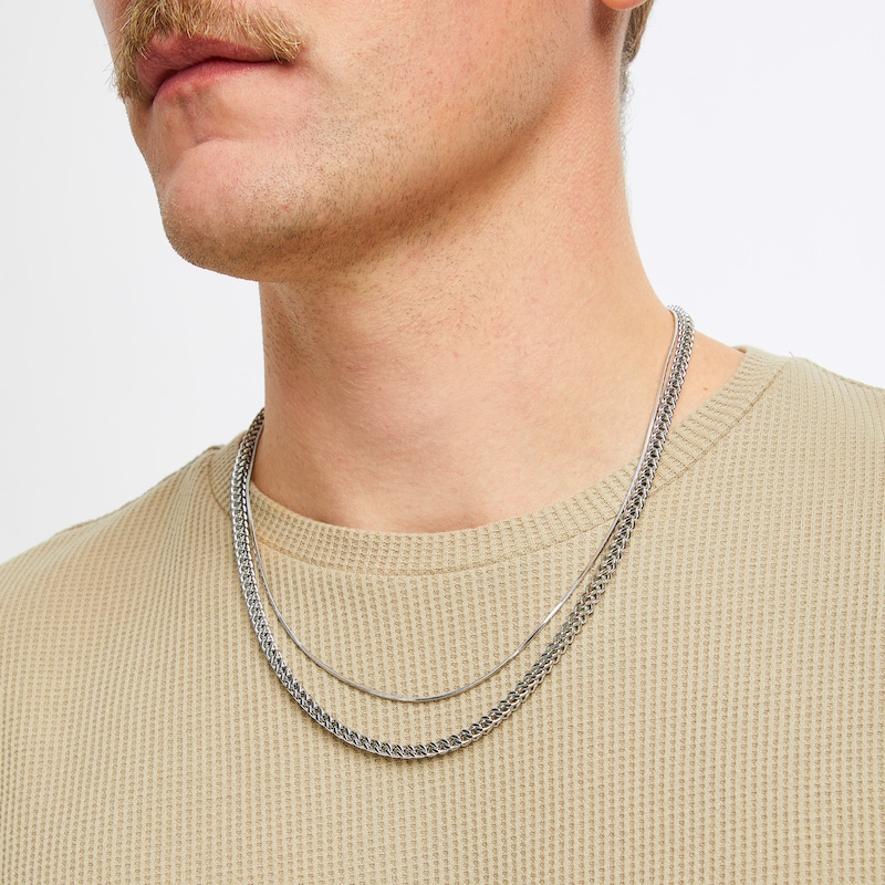 Main Image 5 of Layered Foxtail Chain & Snake Chain Necklace Solid Stainless Steel 20.75&quot;
