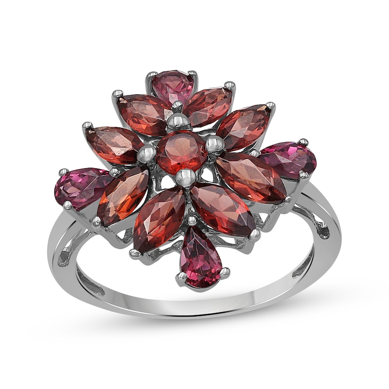 Main Image 1 of Marquise, Pear & Round-Cut Garnet Fashion Ring Sterling Silver
