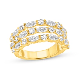 Lab-Grown Diamonds Marquise & Round-Cut Three-Row Anniversary Ring 2-1/2 ct tw 14K Yellow Gold