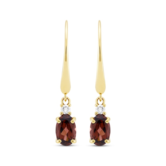 Thumbnail Image 2 of Oval-Cut Garnet & Diamond Dangle Earrings 1/20 ct tw 10K Yellow Gold