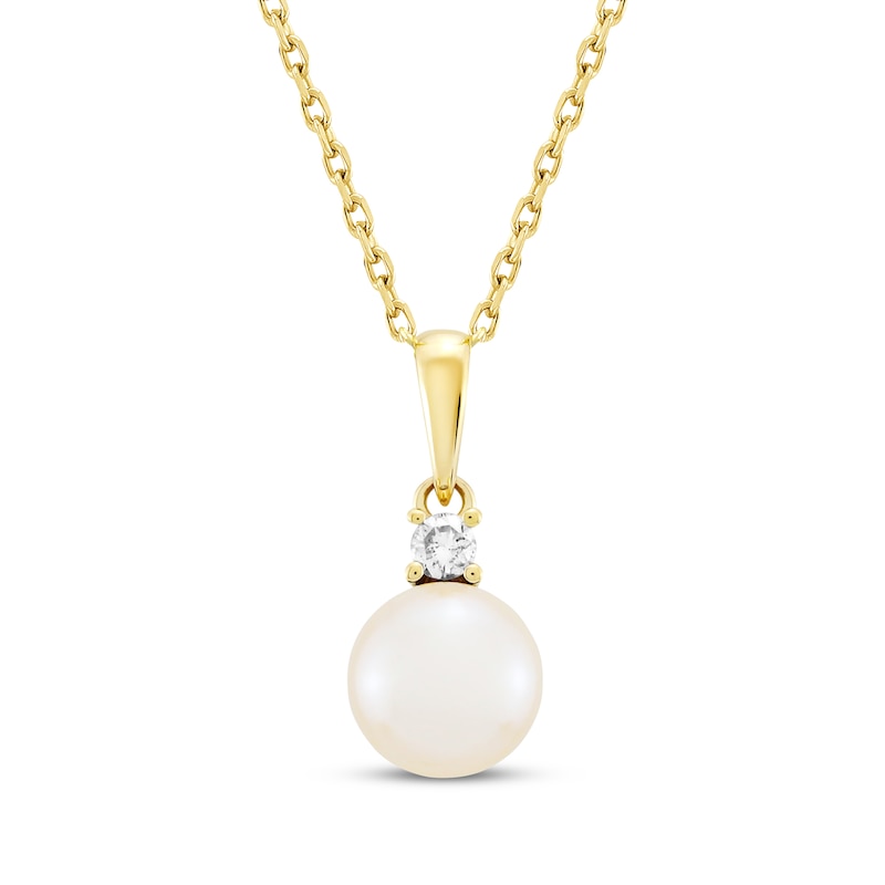 Main Image 1 of Cultured Pearl & Diamond Necklace 1/20 ct tw 10K Yellow Gold