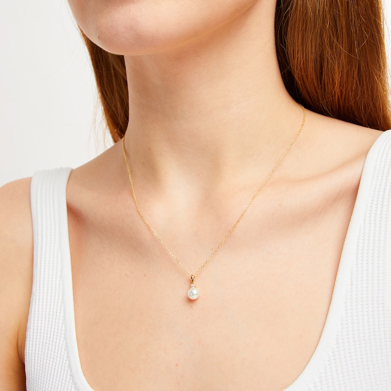 Main Image 3 of Cultured Pearl & Diamond Necklace 1/20 ct tw 10K Yellow Gold