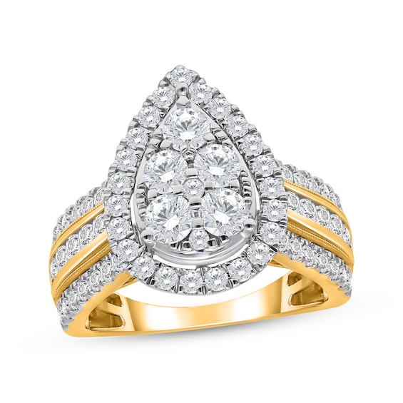 Multi-Diamond Pear Halo Engagement Ring 2 ct tw 10K Yellow Gold