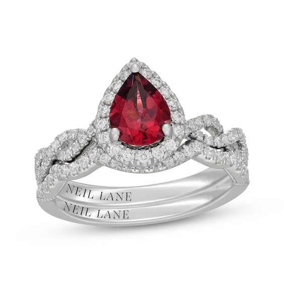Neil Lane Pear-Shaped Rhodolite Garnet & Diamond Halo Bridal Set 1/2 ct tw Diamonds 14K White Gold