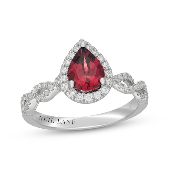 Neil Lane Pear-Shaped Garnet & Diamond Halo Engagement Ring 3/8 ct tw 14K White Gold