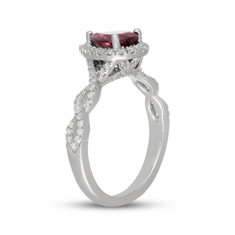 Main Image 5 of Neil Lane Pear-Shaped Garnet & Diamond Halo Engagement Ring 3/8 ct tw 14K White Gold